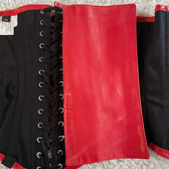 Red & Black PVC Vinyl & Satin Underbust Corset - Picture 4 of 13
